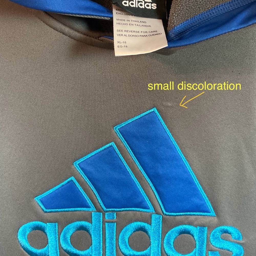 📦Adidas kids gray blue Hoodie Fair Cond. youth XL 18- CLEARANCE PRICED - Picture 3 of 11